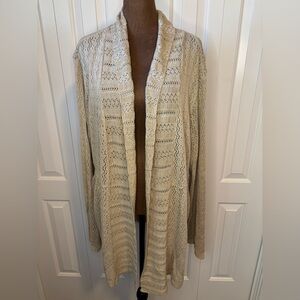 America Rag Cie Cream & Metallic Gold Open Knit Cardigan Size 2X